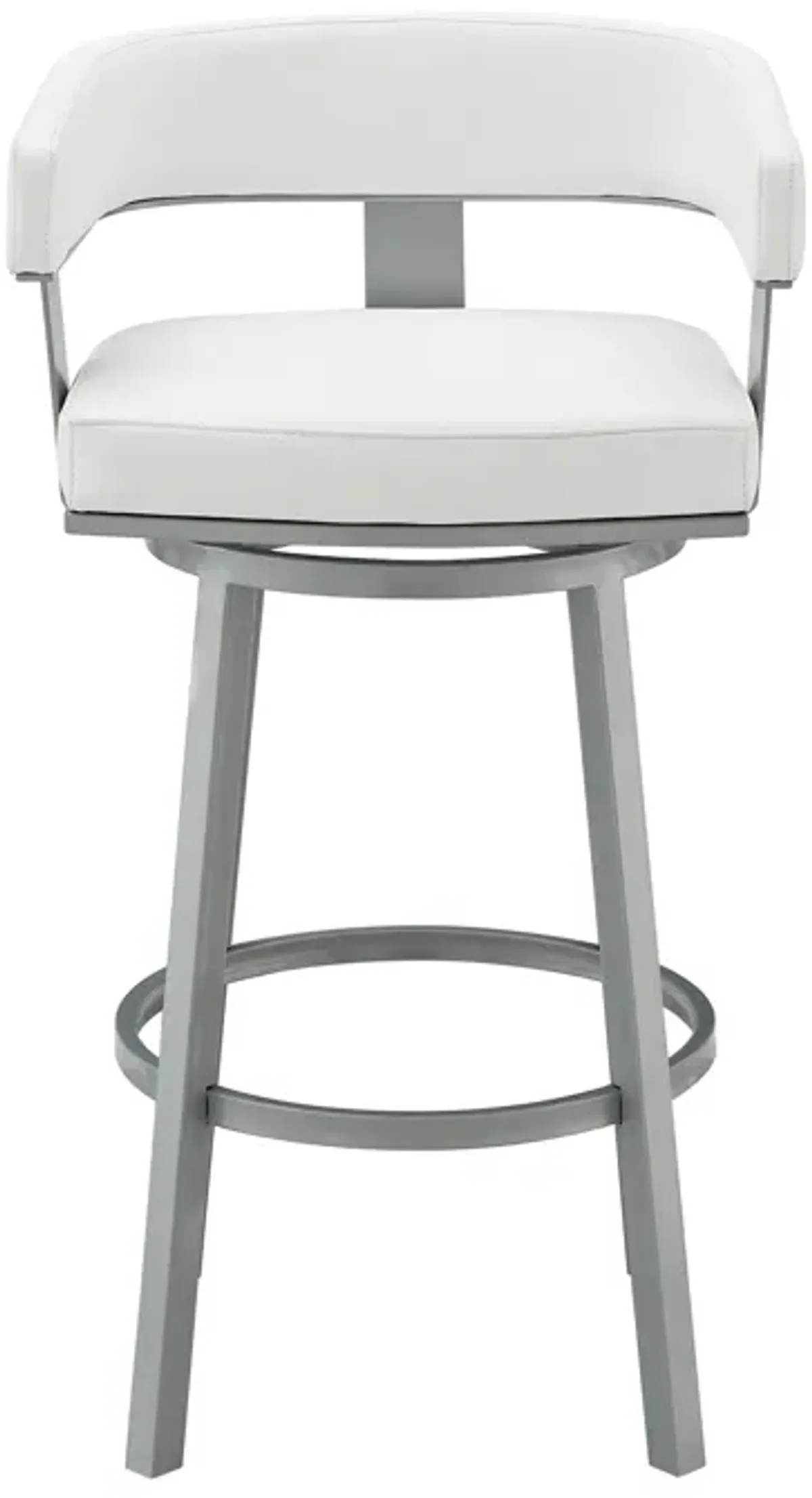 Lorin 26" Counter Height Swivel Bar Stool in Silver Finish with White Faux Leather