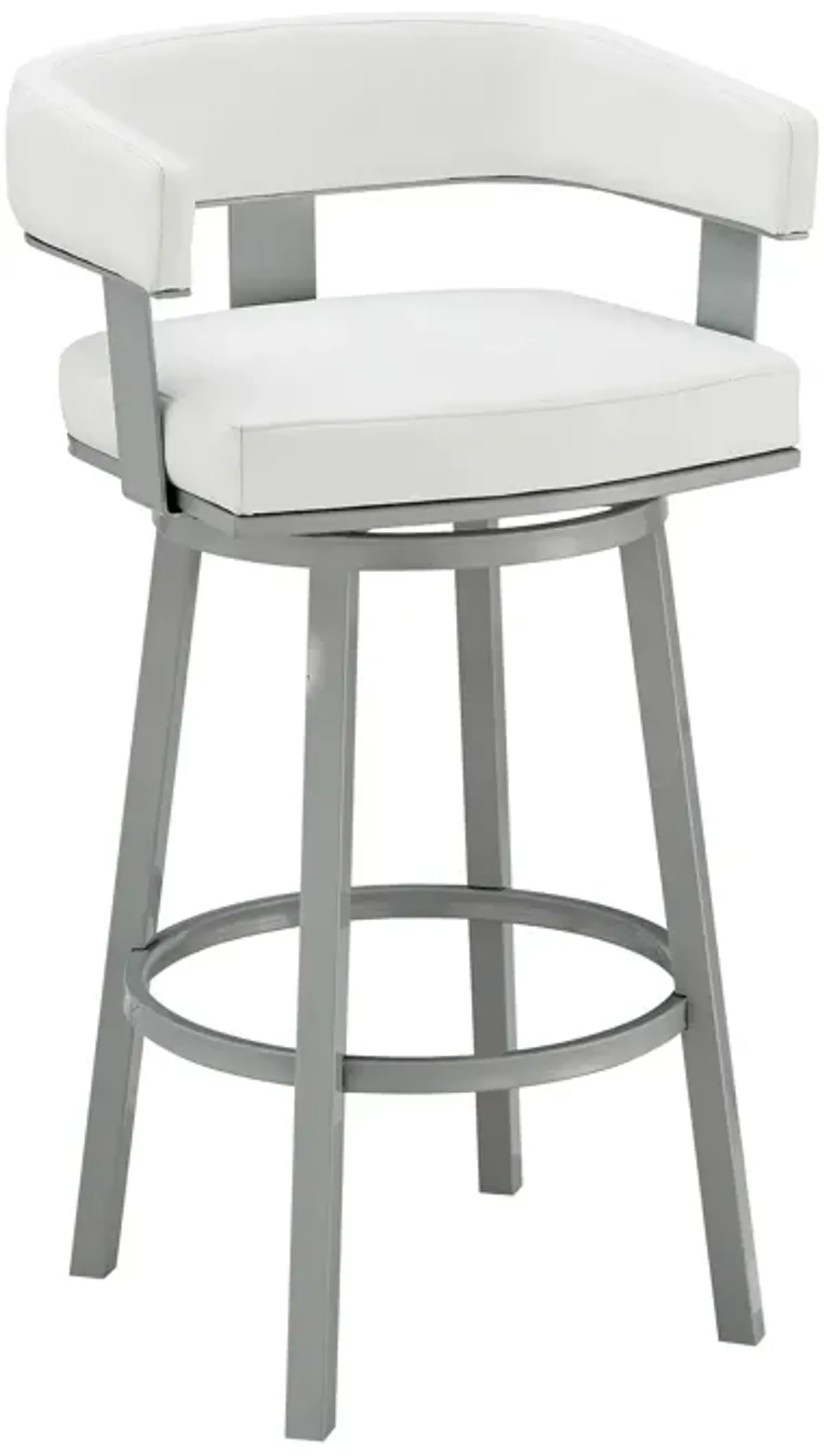 Lorin 26" Counter Height Swivel Bar Stool in Silver Finish with White Faux Leather