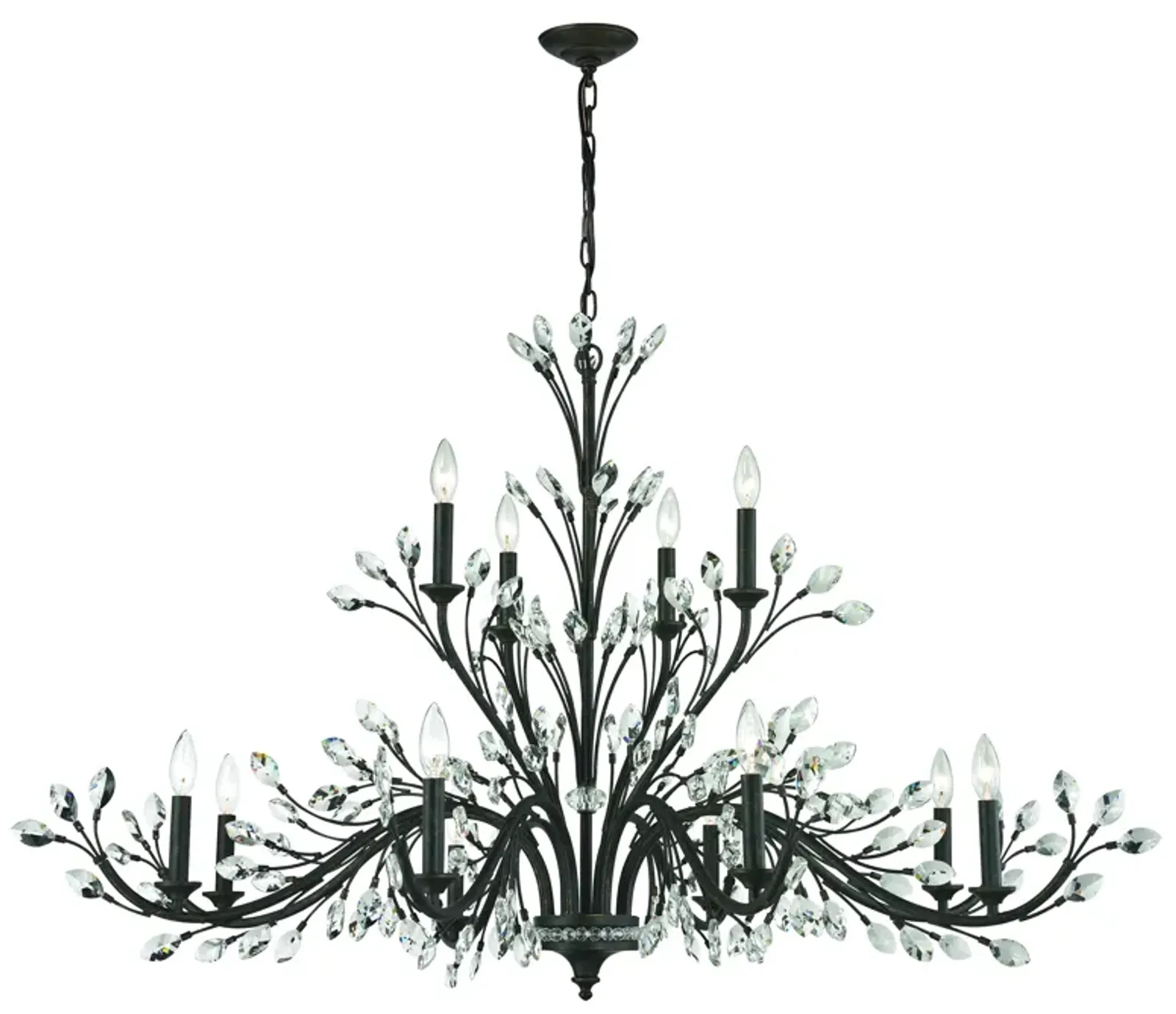 Crystal Branches 52" Wide 12-Light Chandelier - Burnt Bronze