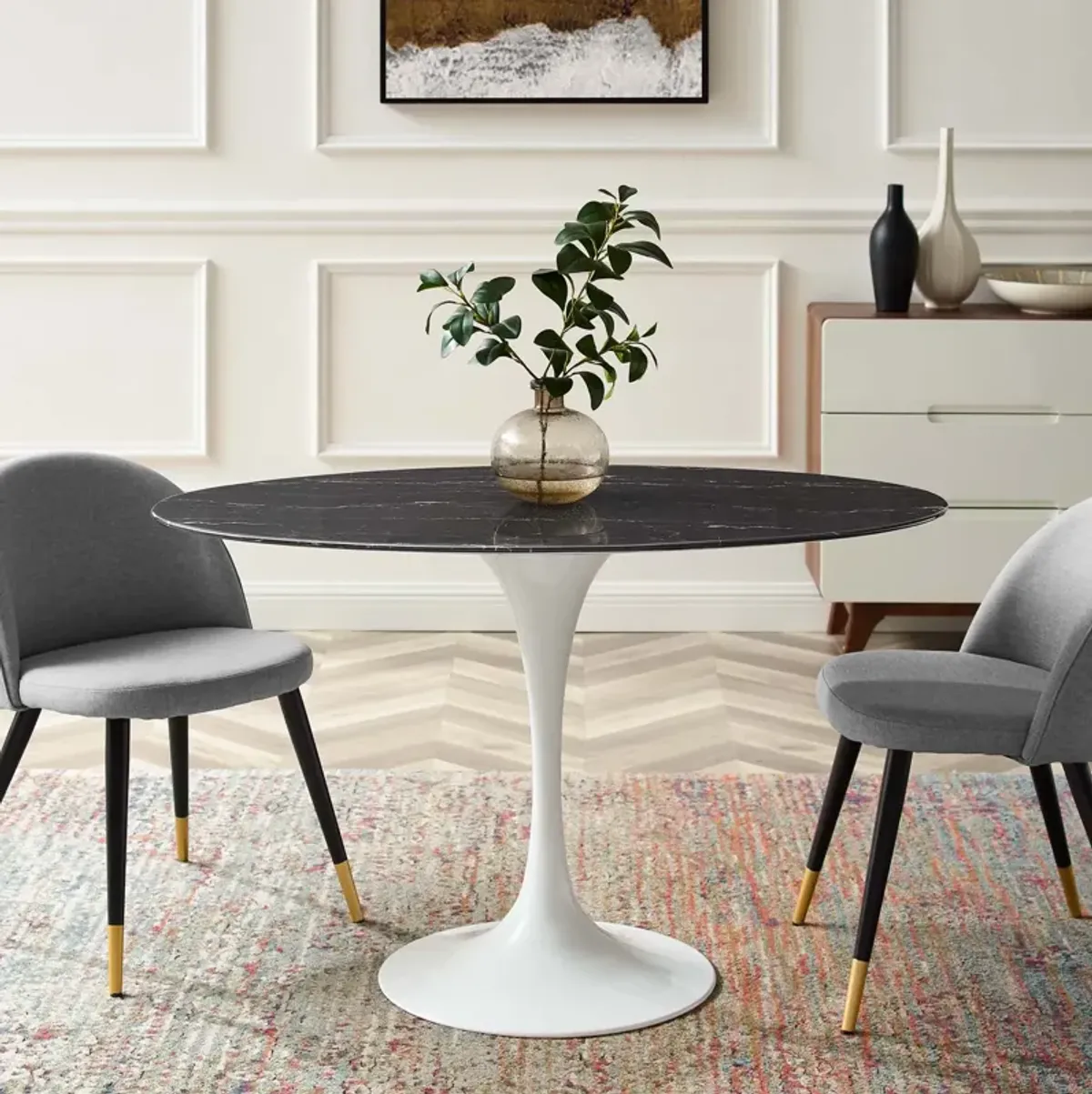 Lippa 48" Oval Artificial Marble Dining Table