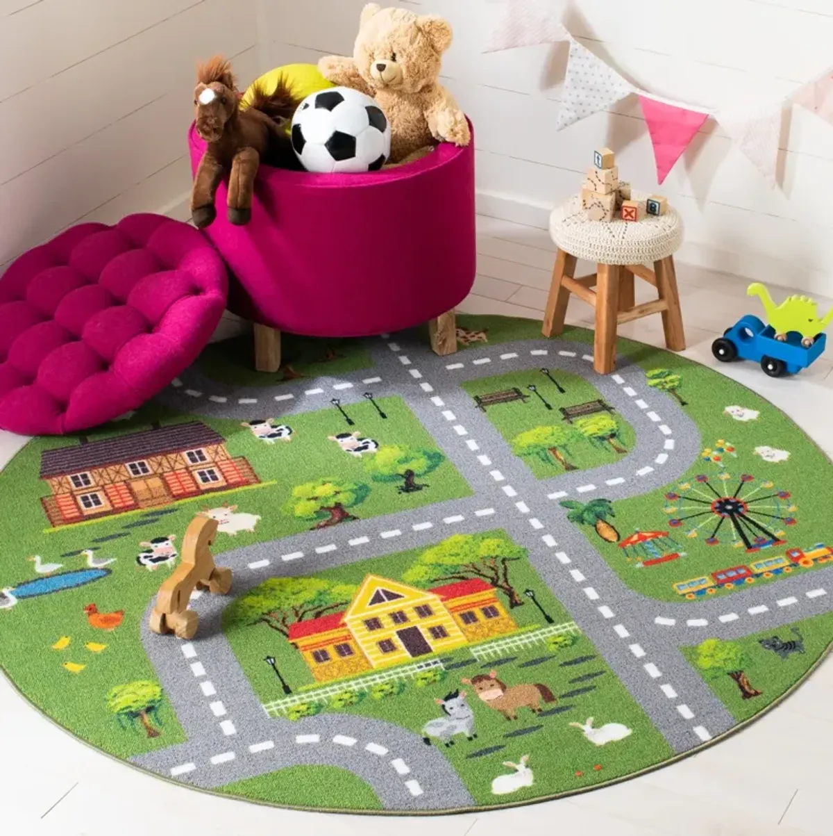 KIDS PLAYHOUSE 235 DARK GREEN  3'-3' x 3'-3' Round Round Rug