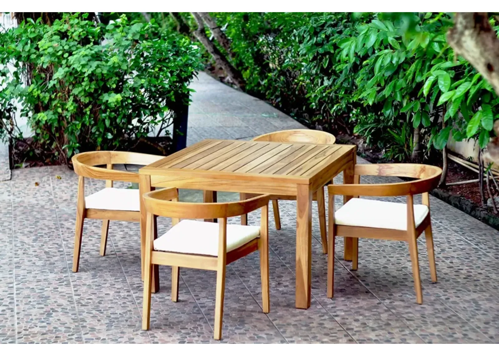 Panama Jack Bali Teak 5-Piece Square Dining Table with Cushions