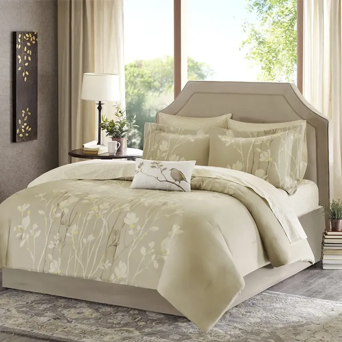 Madison Park Essentials Vaughn Taupe 9 Piece Comforter Set with Cotton Bed Sheets