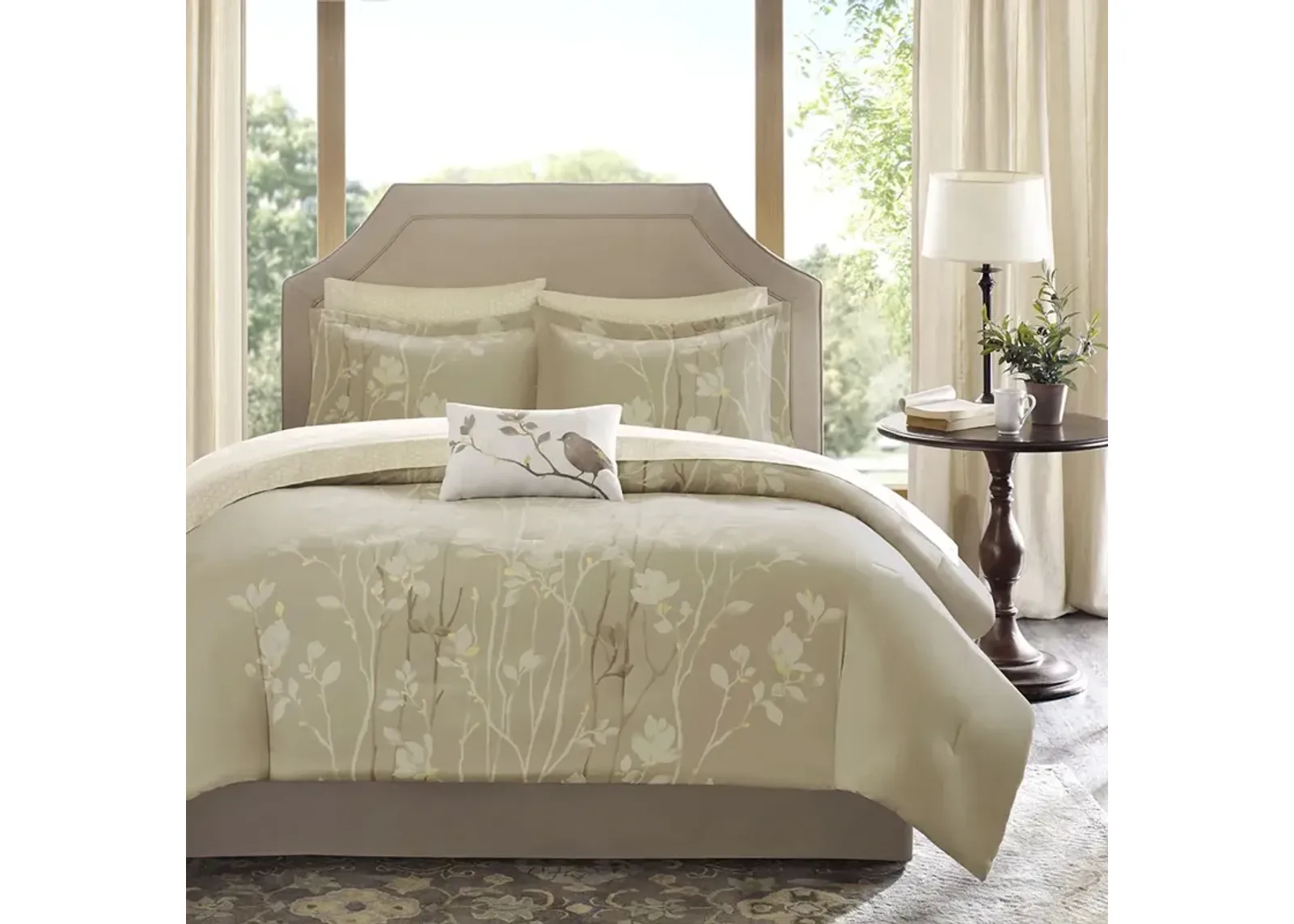 Madison Park Essentials Vaughn Taupe 9 Piece Comforter Set with Cotton Bed Sheets