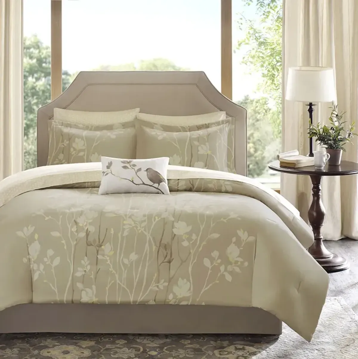 Madison Park Essentials Vaughn Taupe 9 Piece Comforter Set with Cotton Bed Sheets