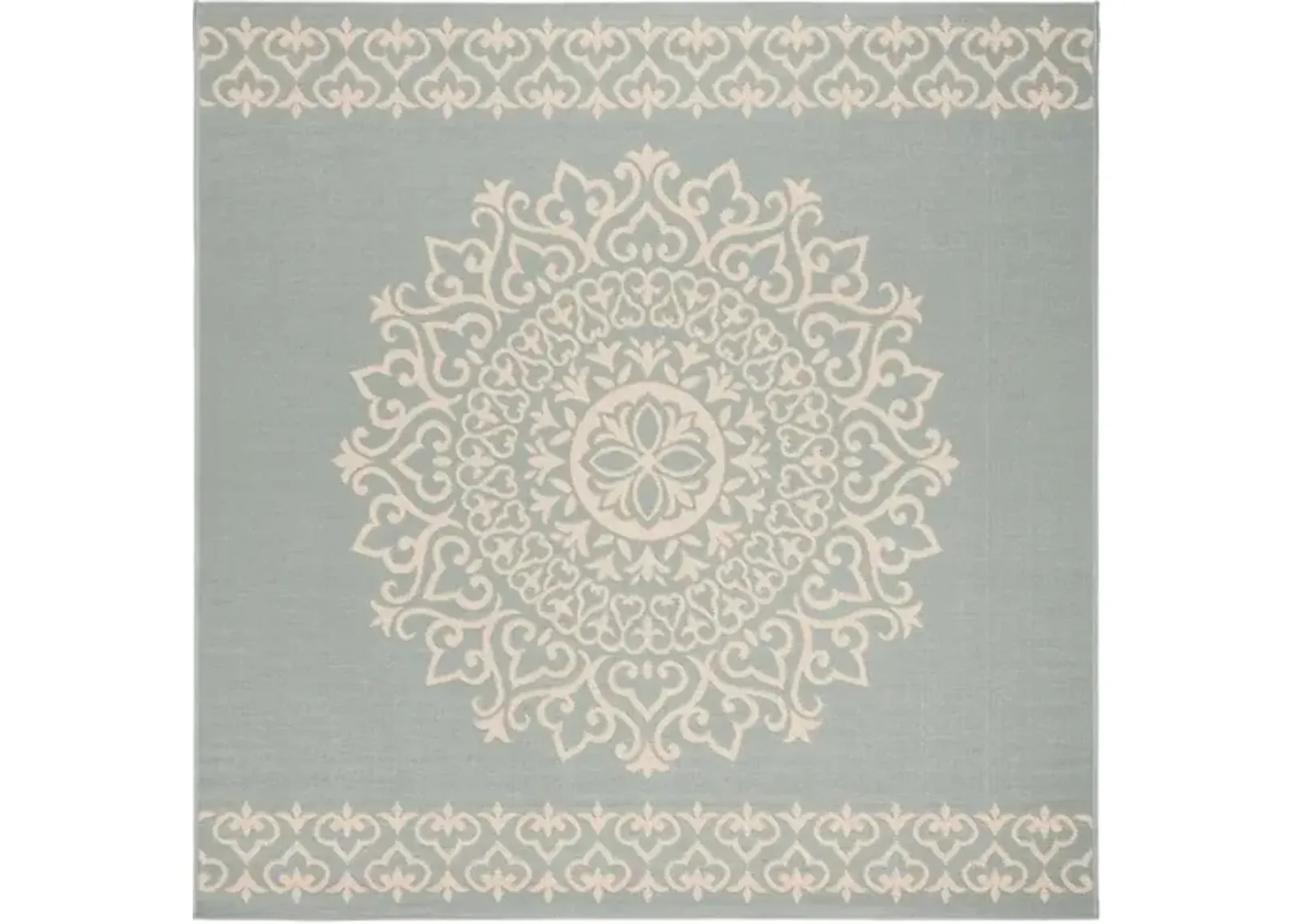 LINDEN 183 Collection LND183L-6SQ Cream / Aqua 6'-7" X 6'-7" Square