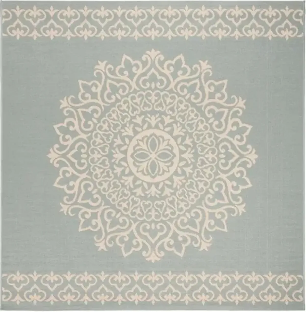 LINDEN 183 Collection LND183L-6SQ Cream / Aqua 6'-7" X 6'-7" Square