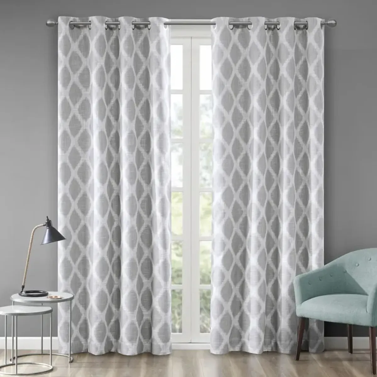 SunSmart Blakesly Grey Printed Ikat Blackout Curtain Panel