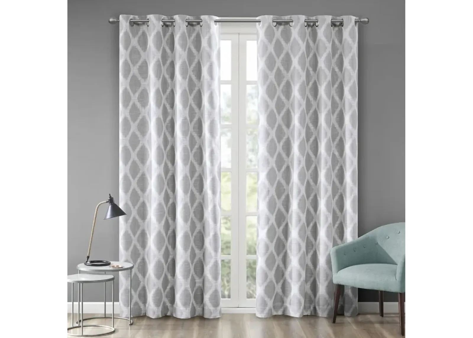 SunSmart Blakesly Grey Printed Ikat Blackout Curtain Panel