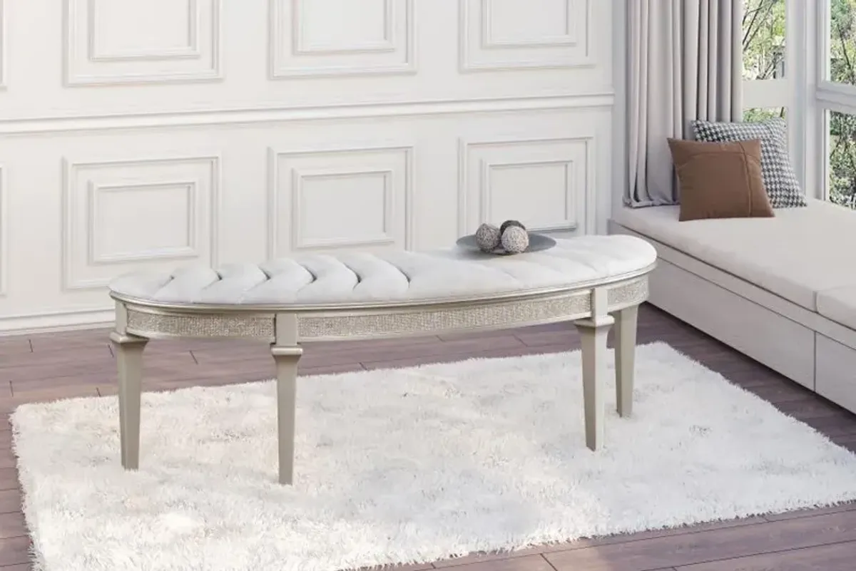 Coulter Upholstered Demilune Bench Ivory And Silver Oak