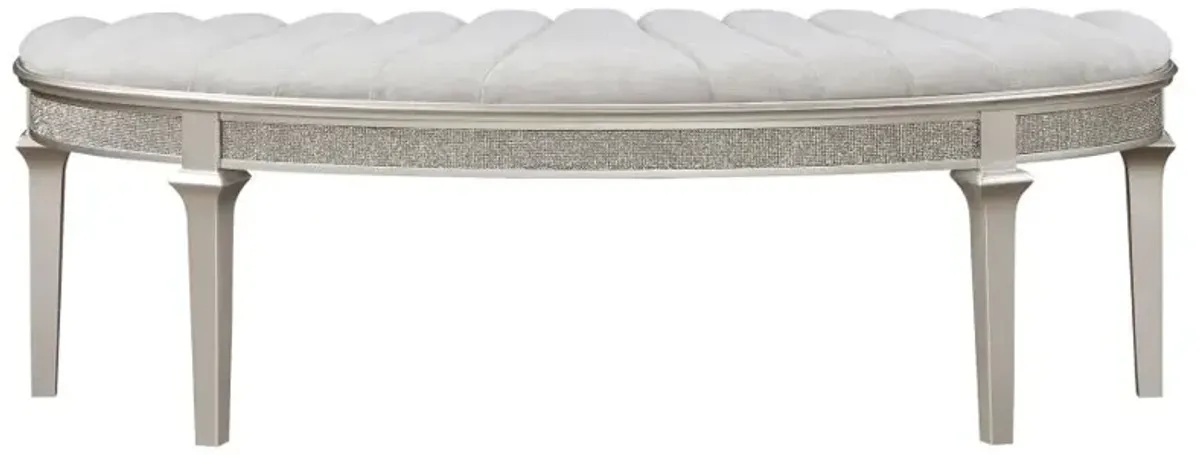 Coulter Upholstered Demilune Bench Ivory And Silver Oak