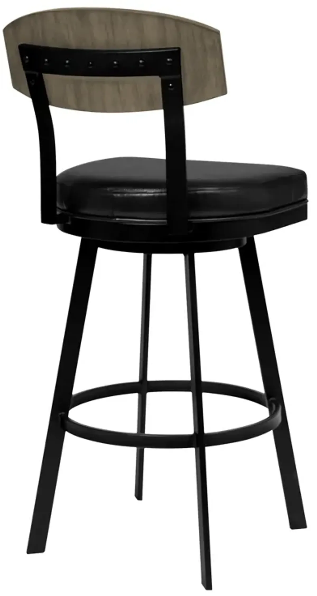 Frisco 30" Bar Height Barstool in Matte Black Finish with Black Faux Leather and Gray Walnut