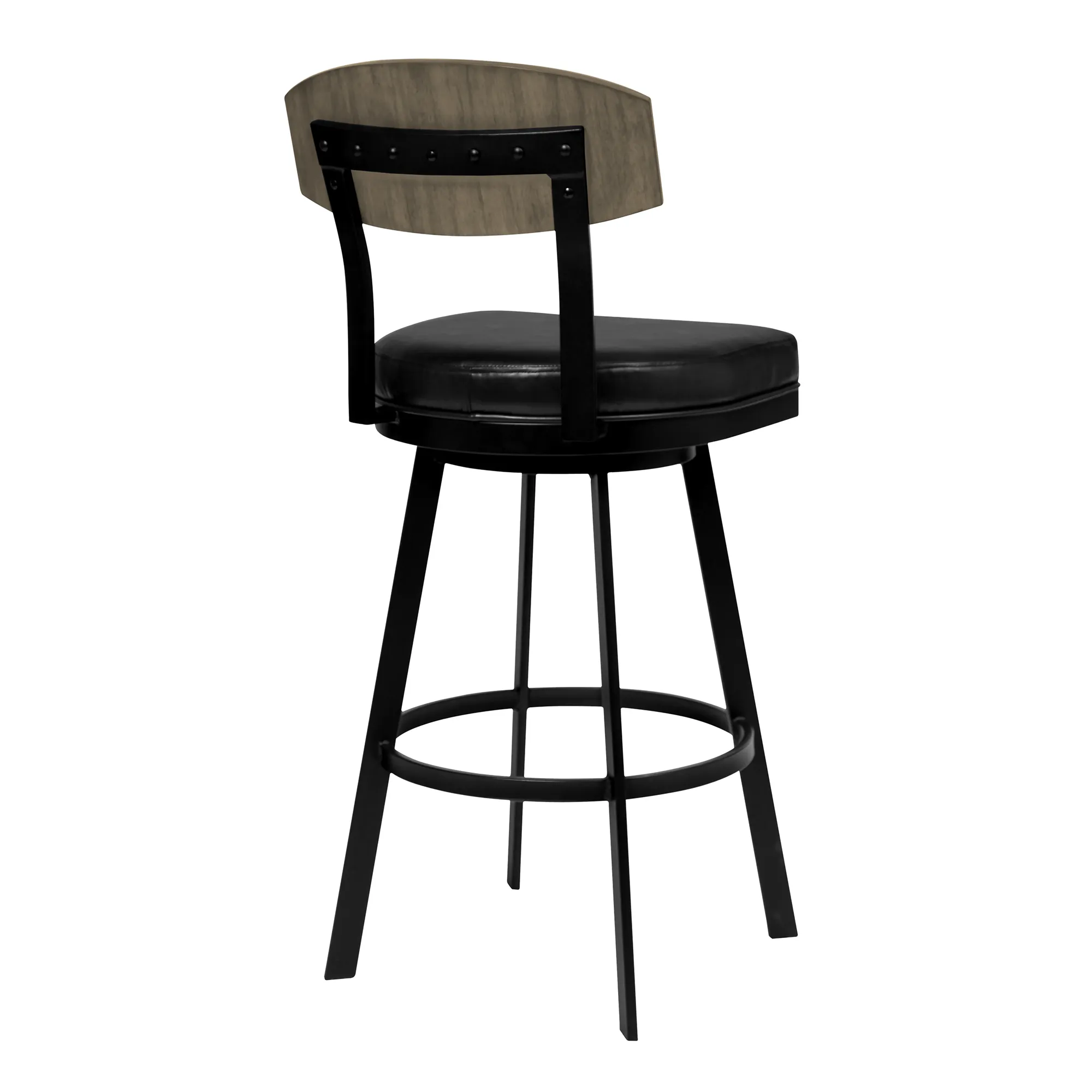 Frisco 30" Bar Height Barstool in Matte Black Finish with Black Faux Leather and Gray Walnut