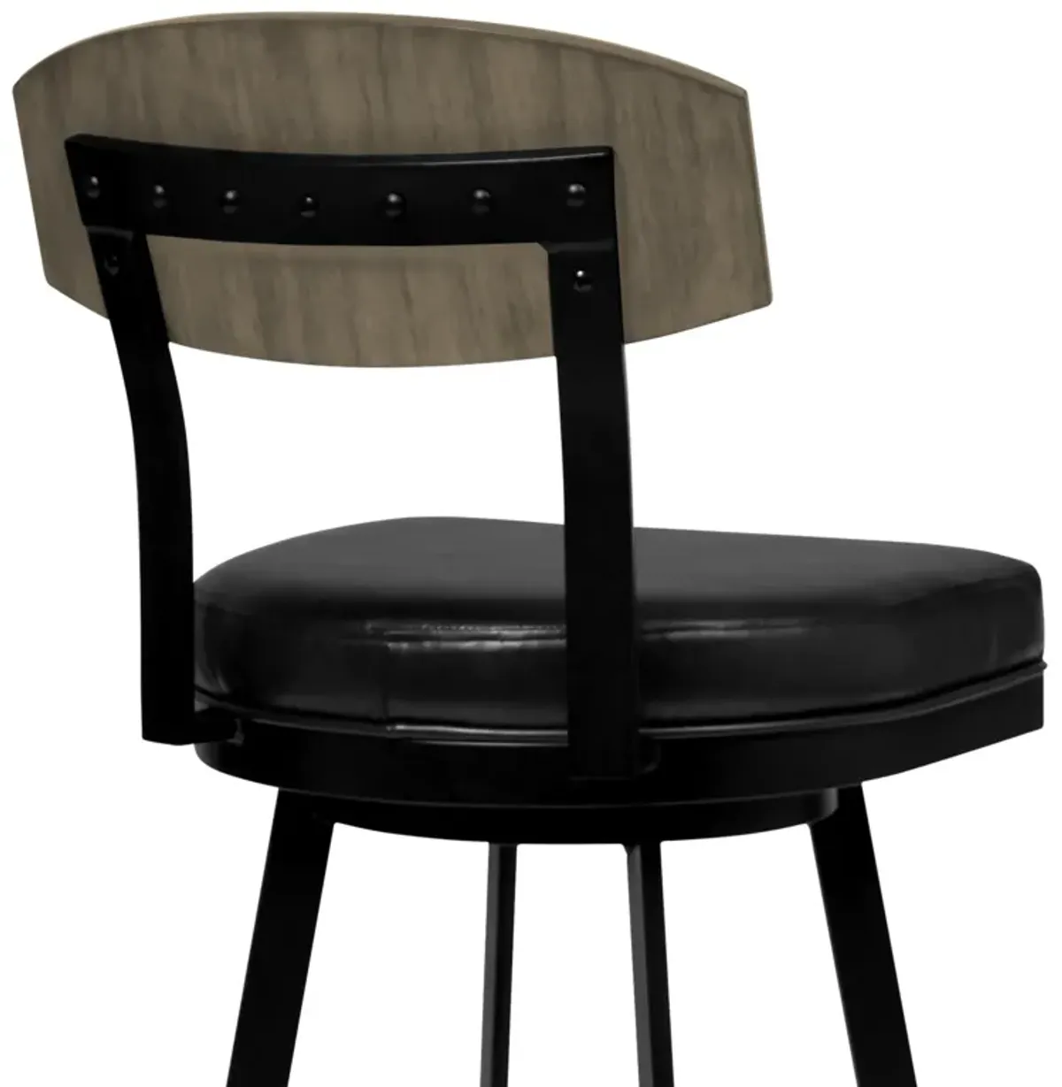 Frisco 30" Bar Height Barstool in Matte Black Finish with Black Faux Leather and Gray Walnut