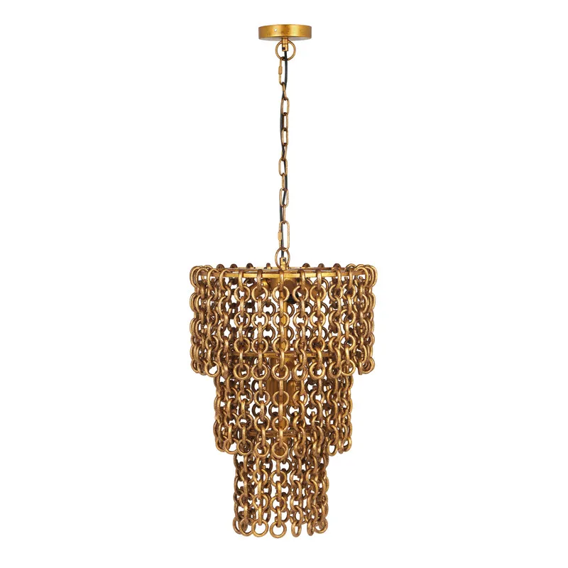 Nirsa Brass Chain Link 3-Tier Chandelier