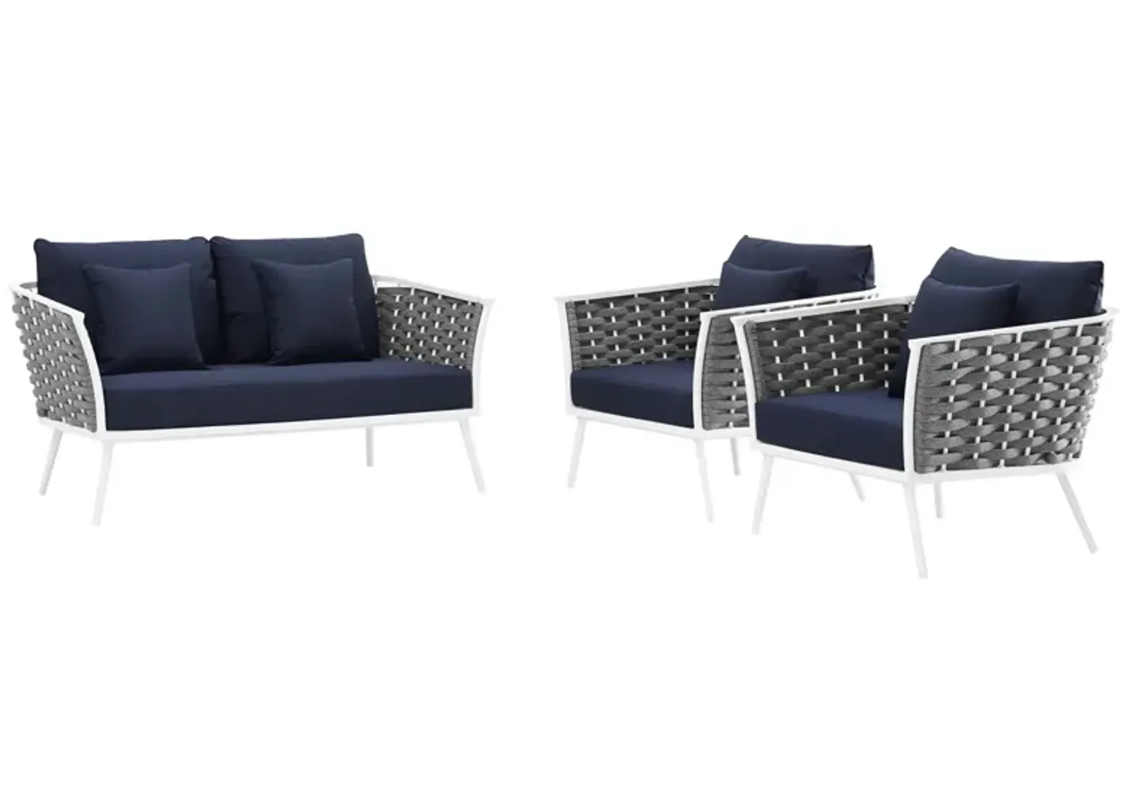 Stance 3 Piece Outdoor Patio Aluminum Sectional Sofa Set