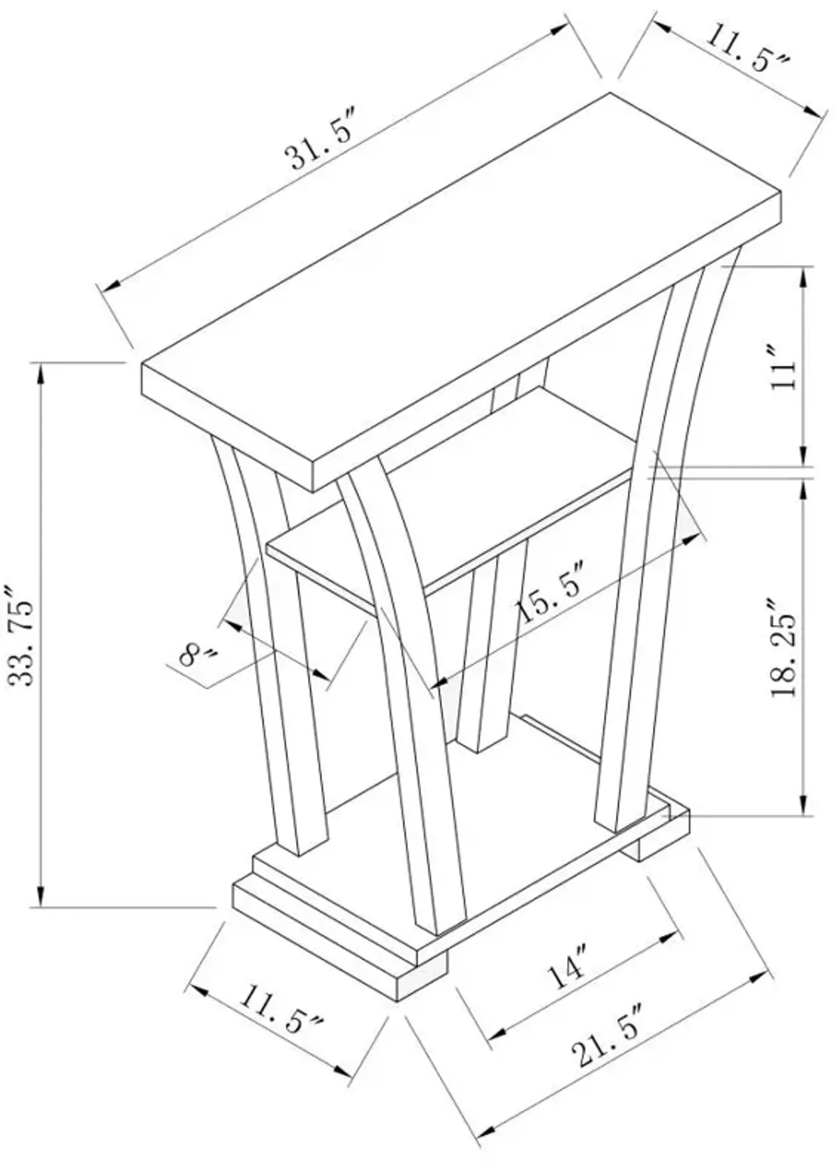 Evanna 2-shelf Console Table Cappuccino