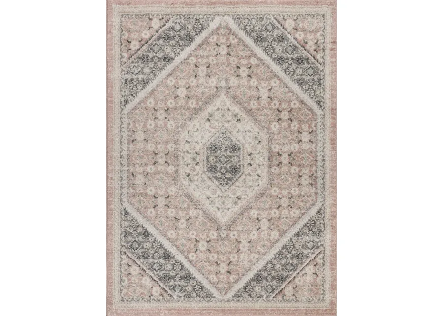 Dusky Blush/ Cream Oriental Floral Medallion Indoor Area Rug 5'2" x 7'2"