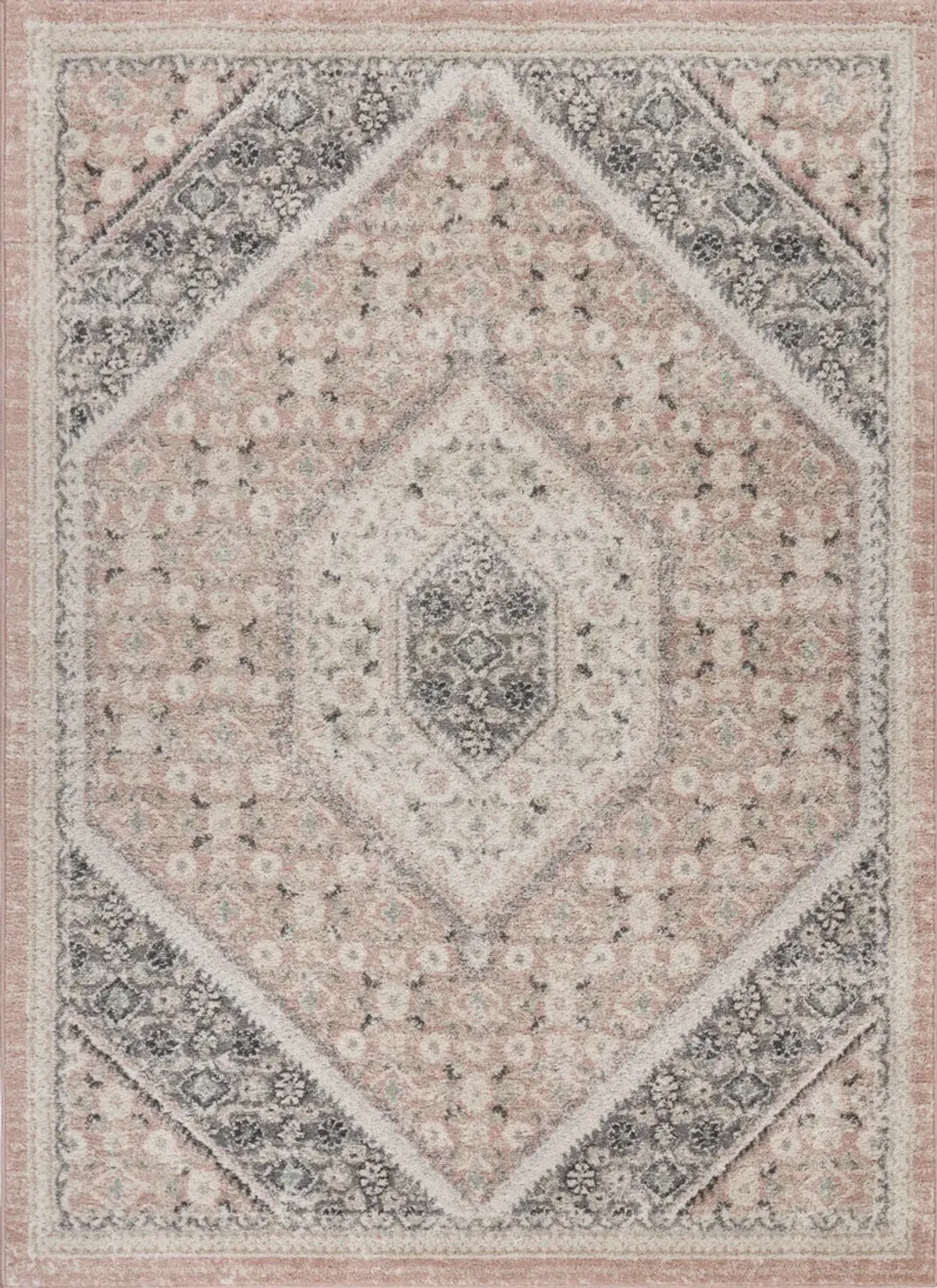 Dusky Blush/ Cream Oriental Floral Medallion Indoor Area Rug 5'2" x 7'2"