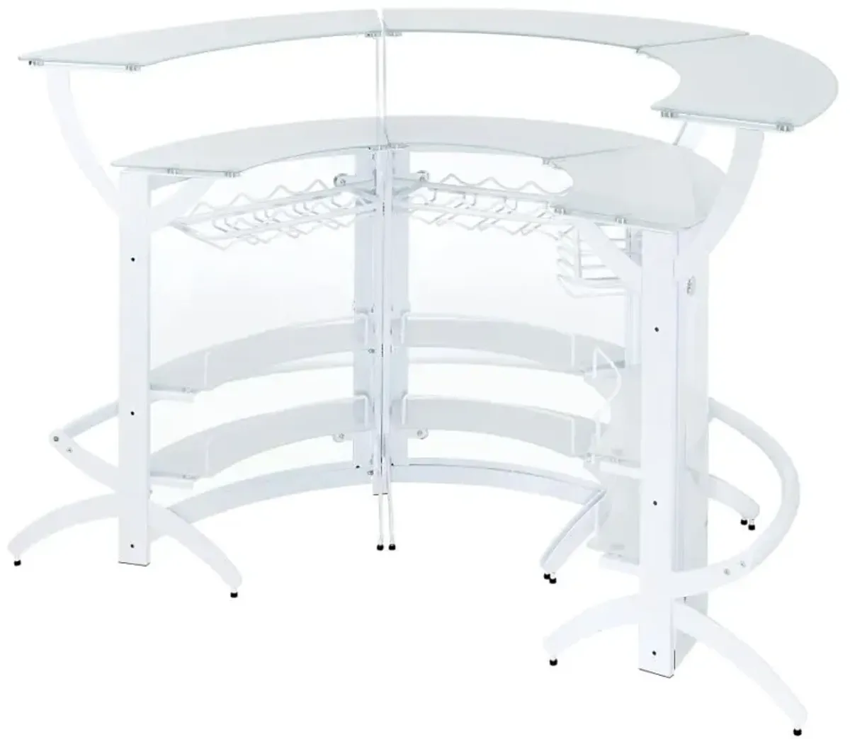 Dallas 2-shelf Curved Home Bar White and Frosted Glass (Set of 3)