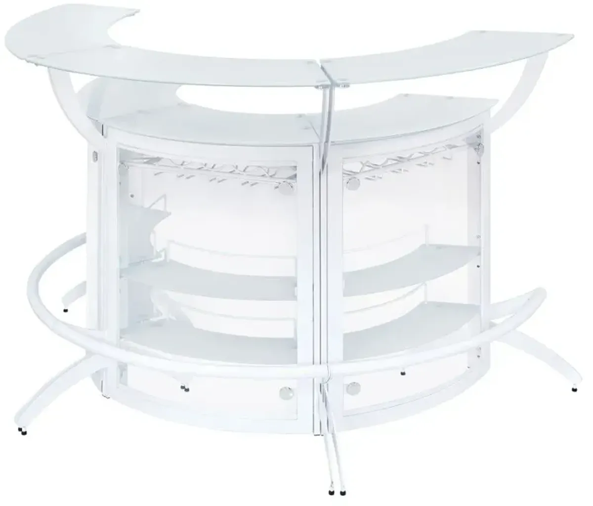 Dallas 2-shelf Curved Home Bar White and Frosted Glass (Set of 3)