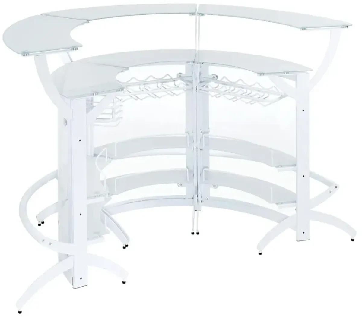 Dallas 2-shelf Curved Home Bar White and Frosted Glass (Set of 3)