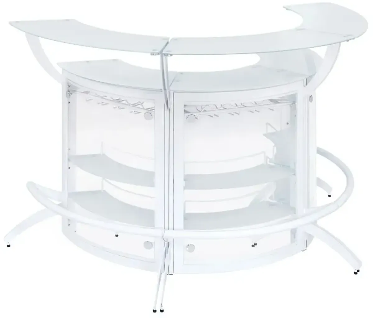 Dallas 2-shelf Curved Home Bar White and Frosted Glass (Set of 3)