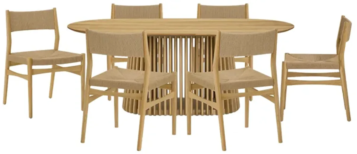 Pasadena Erie 7 Piece Oval Dining Set in Natural Oak Finish with Paper Cord Chairs