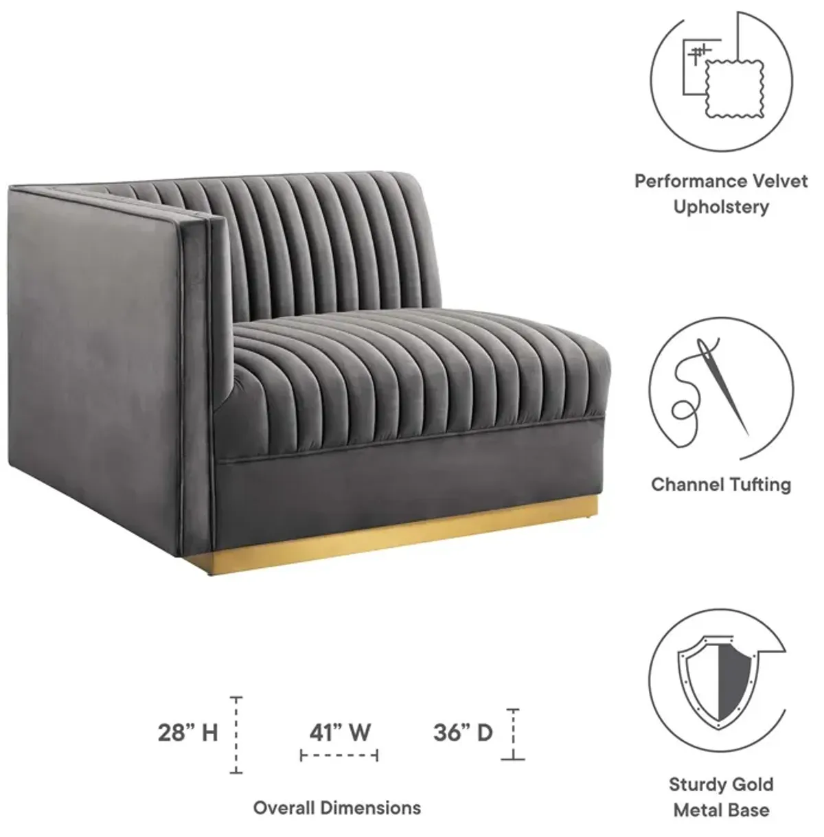 Sanguine Channel Tufted Performance Velvet Modular Sectional Sofa Left-Arm Chair