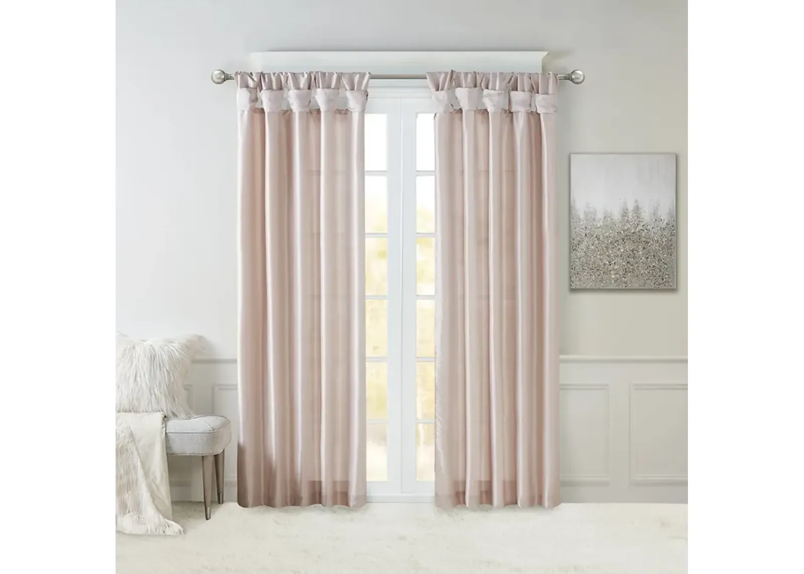 Madison Park Emilia Blush Twist Tab Lined Window Curtain Panel