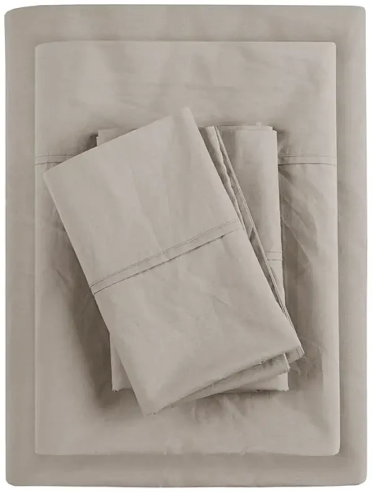 Madison Park Peached Percale Khaki 200 Thread Count Relaxed Cotton Percale Sheet Set