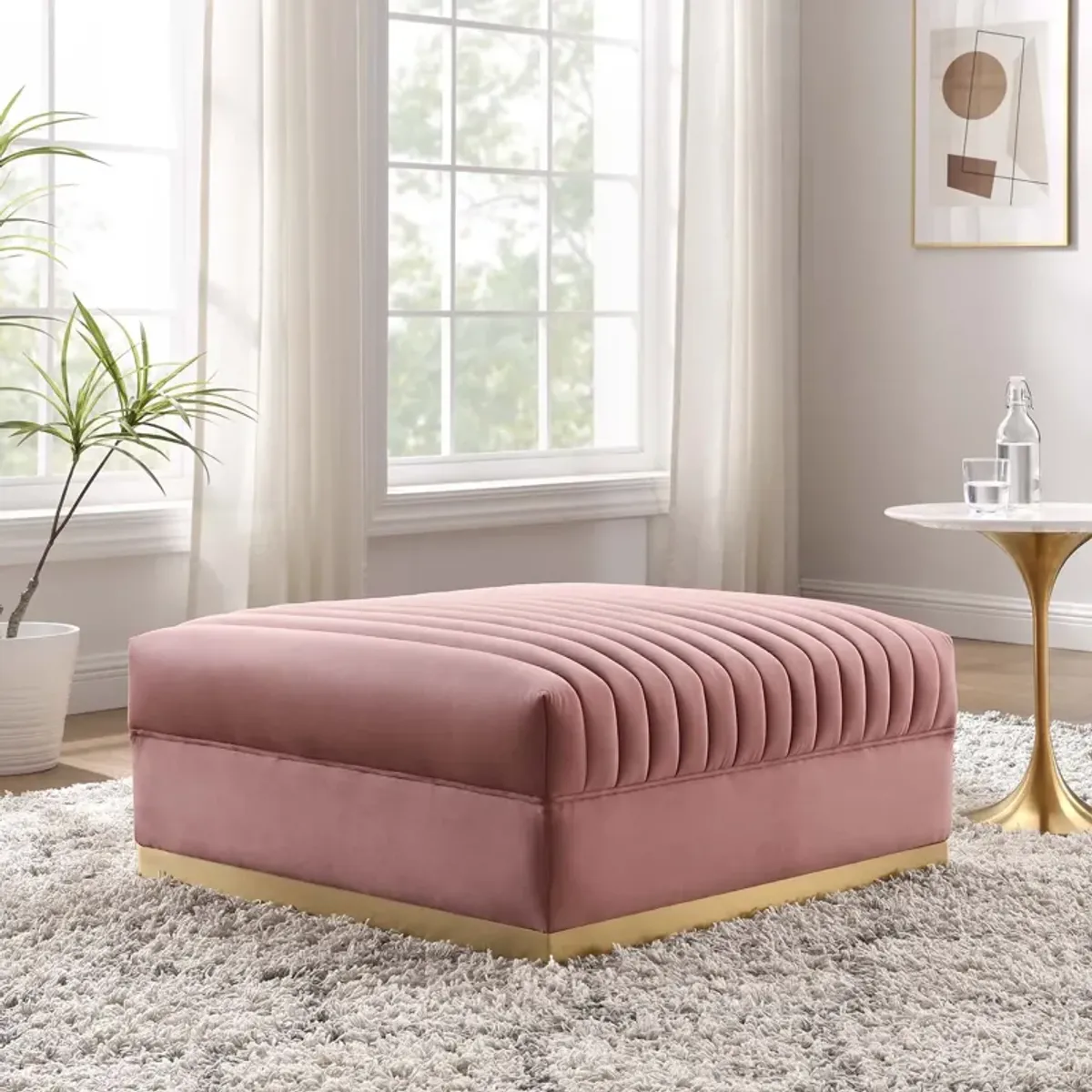 Sanguine Channel Tufted Performance Velvet Sectional Ottoman