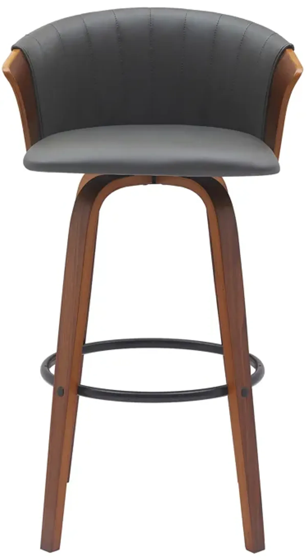 Diana 30" Swivel Walnut Wood Bar Stool in Gray Faux Leather