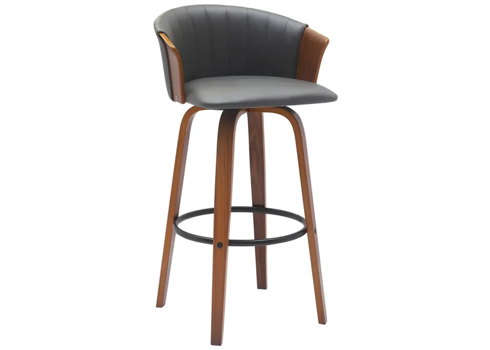 Diana 30" Swivel Walnut Wood Bar Stool in Gray Faux Leather