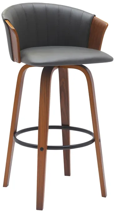 Diana 30" Swivel Walnut Wood Bar Stool in Gray Faux Leather