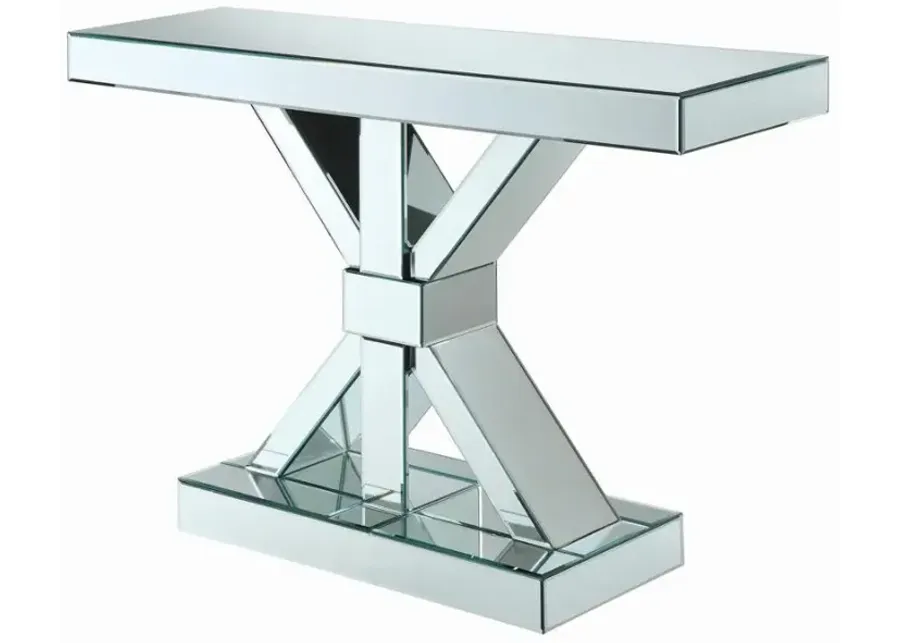 Lurlynn X-shaped Base Console Table Clear Mirror