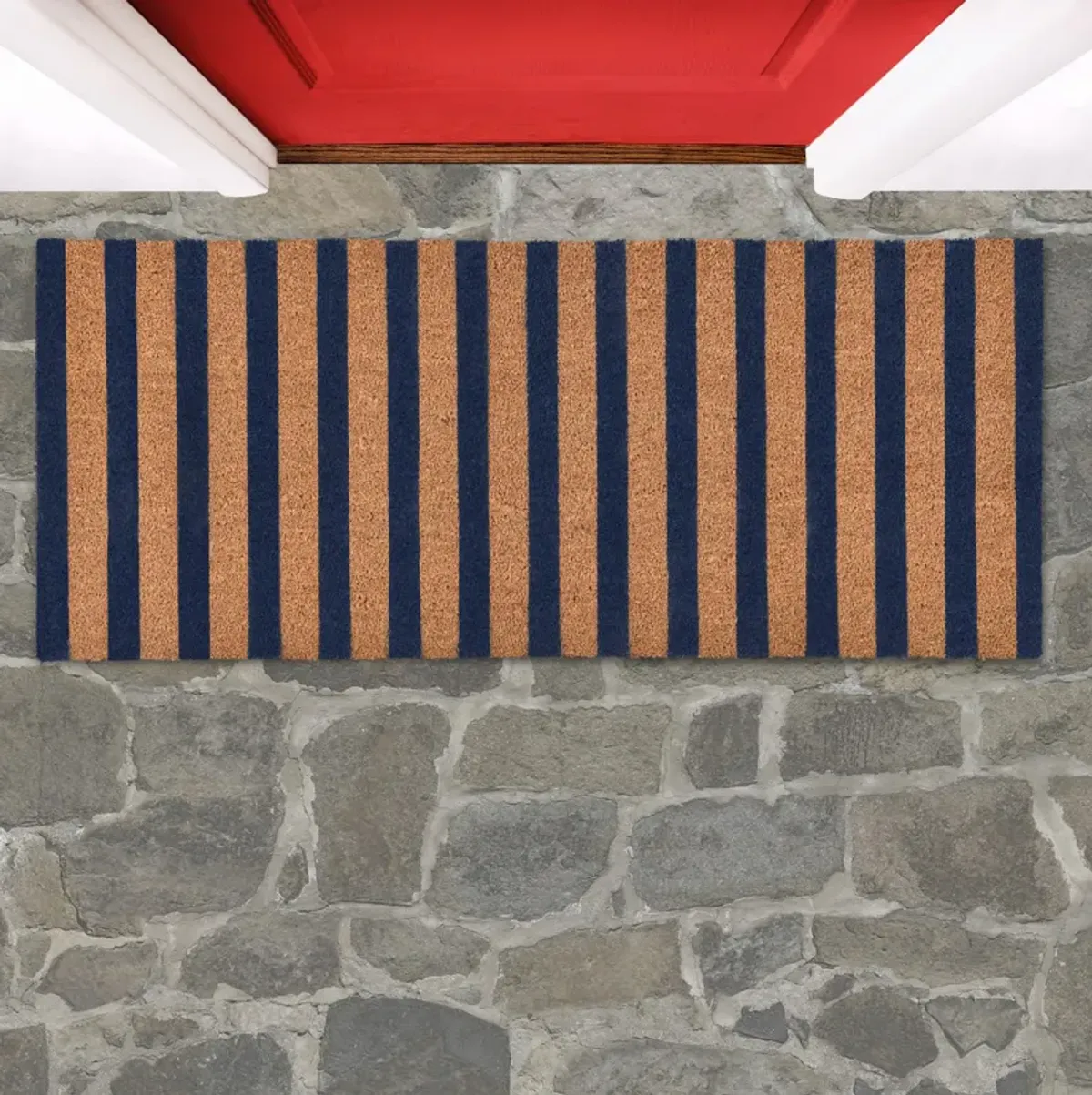 Striped 24"x57" Doormat Choir Front and PVC Backing Navy and Natural