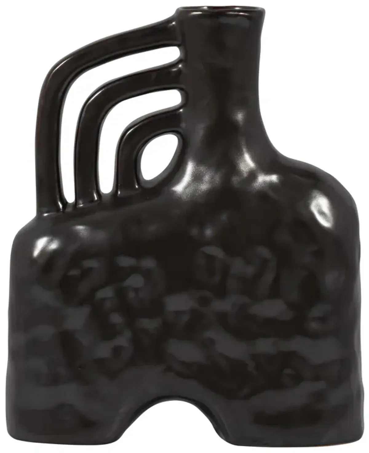 Cer, 12" Metallic Triple Handle Vase, Black