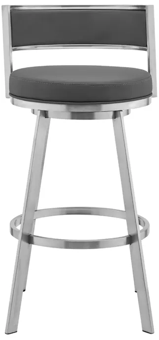 Roman 26" Gray Faux Leather and Brushed Stainless Steel Swivel Bar Stool