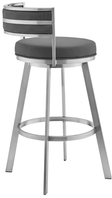 Roman 26" Gray Faux Leather and Brushed Stainless Steel Swivel Bar Stool