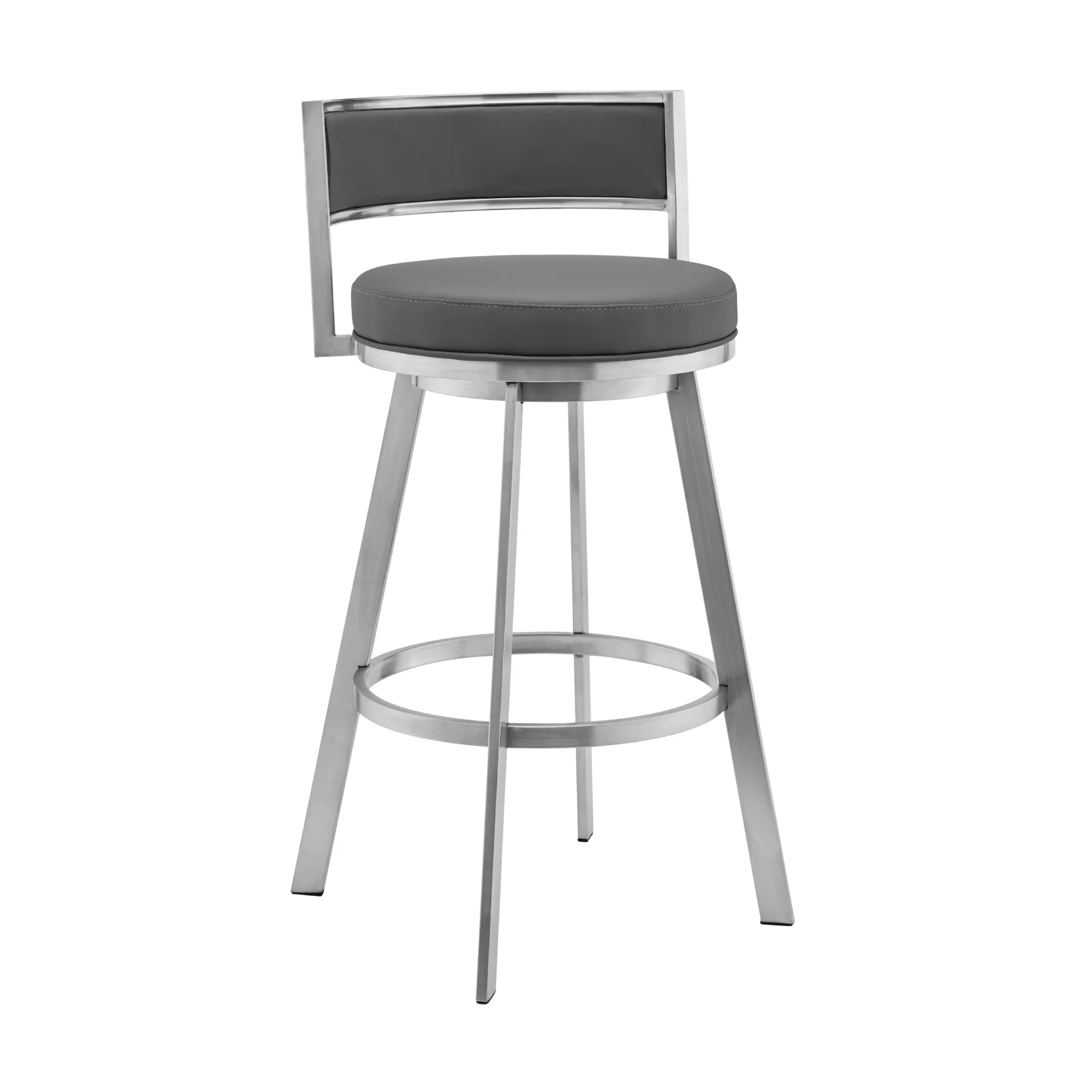 Roman 26" Gray Faux Leather and Brushed Stainless Steel Swivel Bar Stool