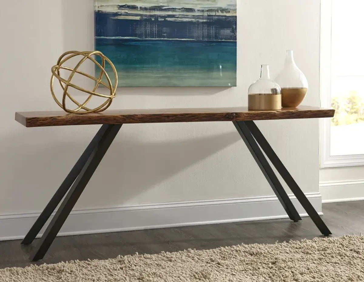 Reese Live Edge Solid Wood Metal Leg Console Table in Natural Acacia