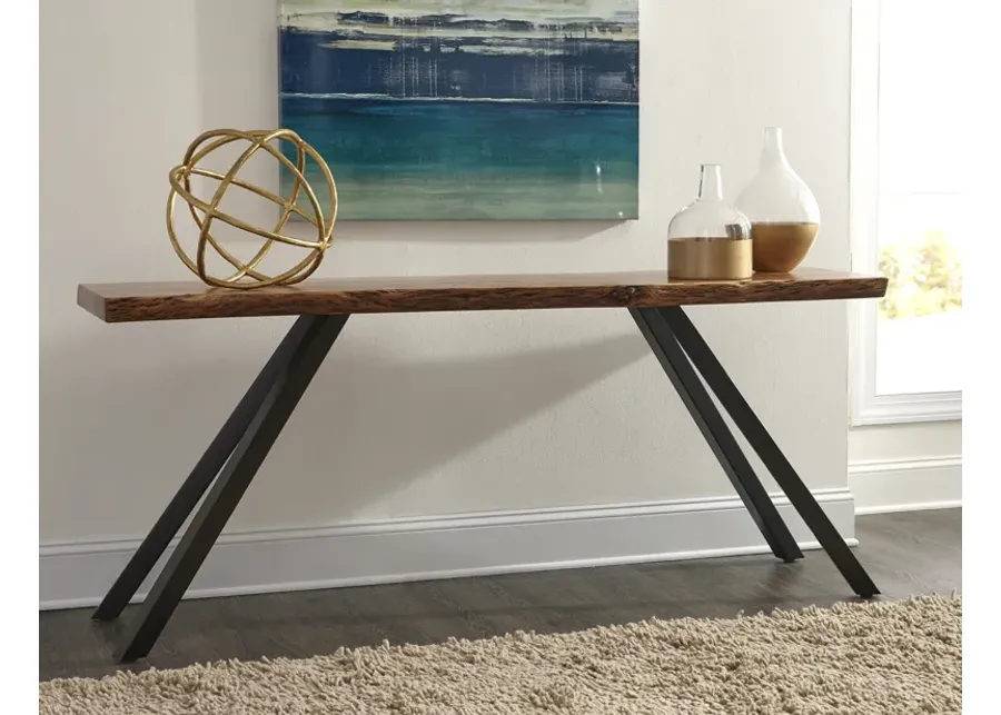 Reese Live Edge Solid Wood Metal Leg Console Table in Natural Acacia