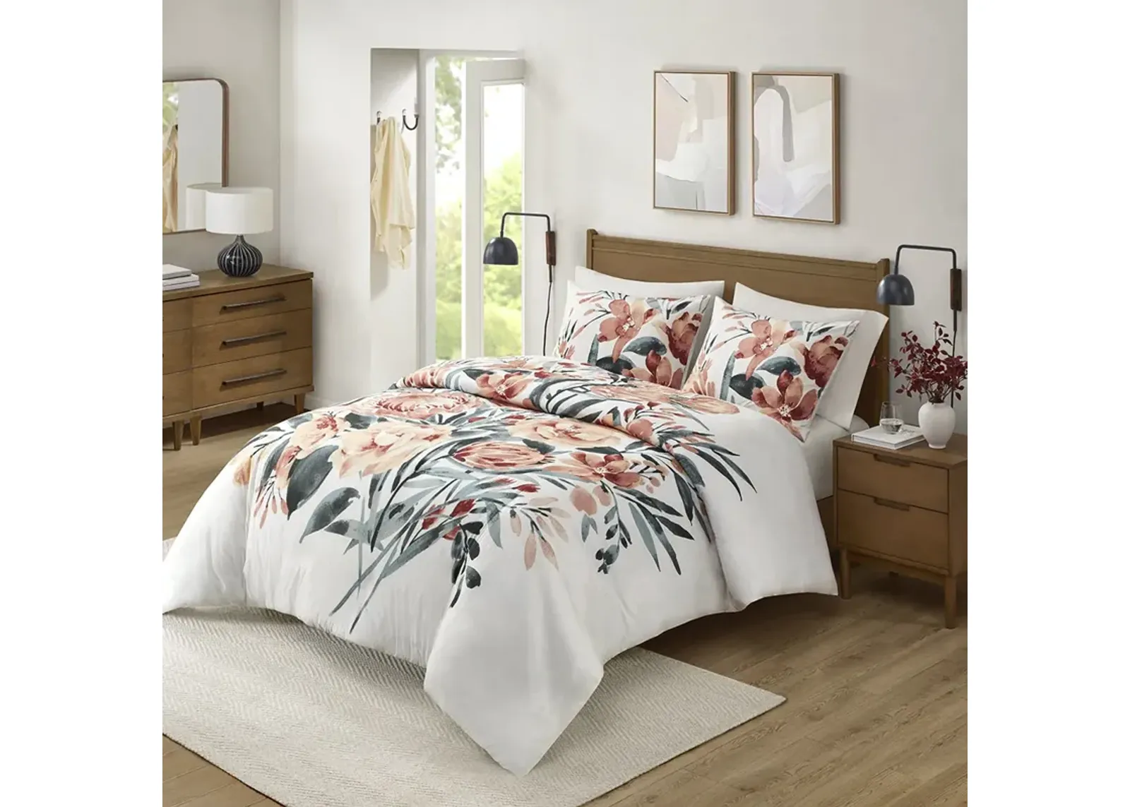 Dahlia 3 Piece Floral Cotton Duvet Cover Set