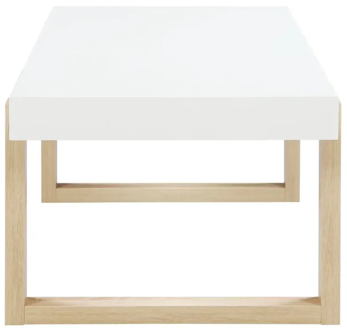 Pala Rectangular Coffee Table with Sled Base White High Gloss and Natural