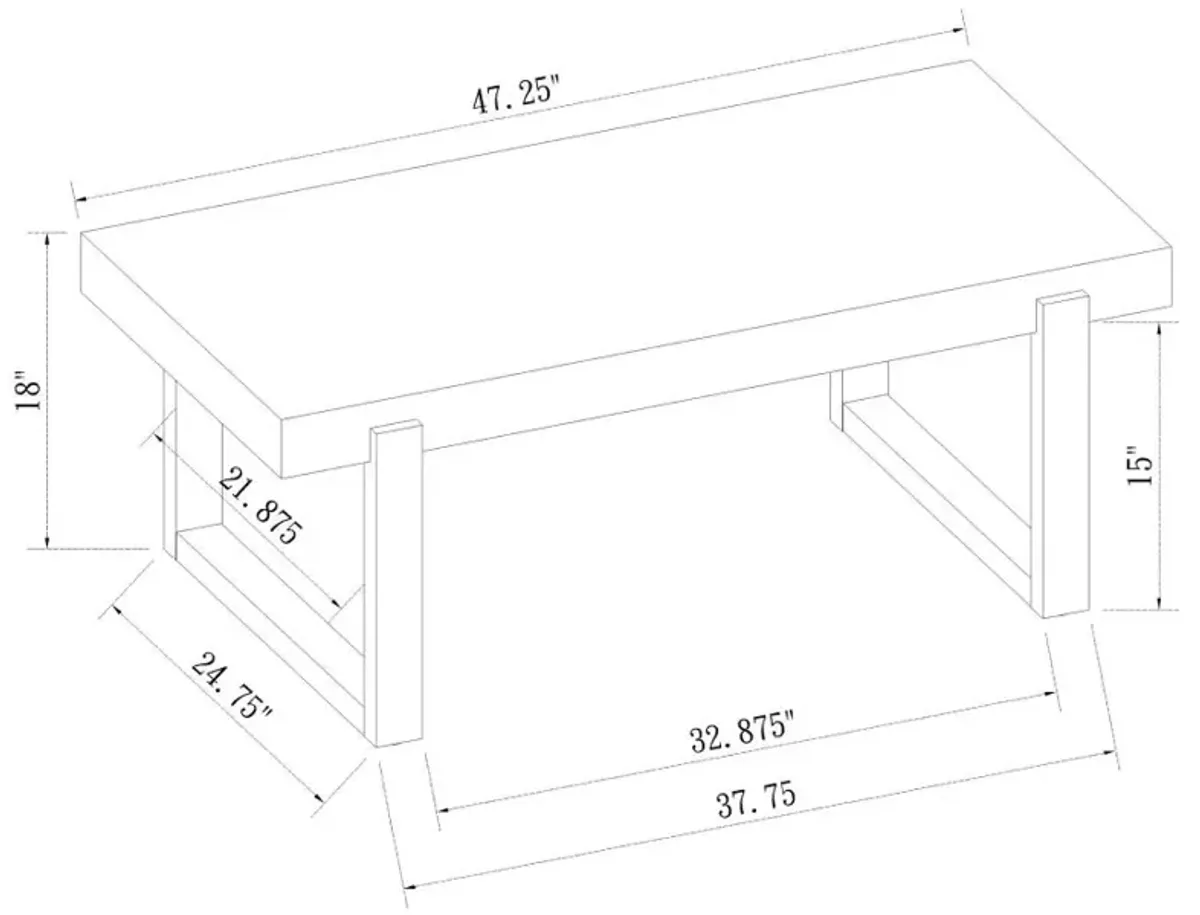 Pala Rectangular Coffee Table with Sled Base White High Gloss and Natural