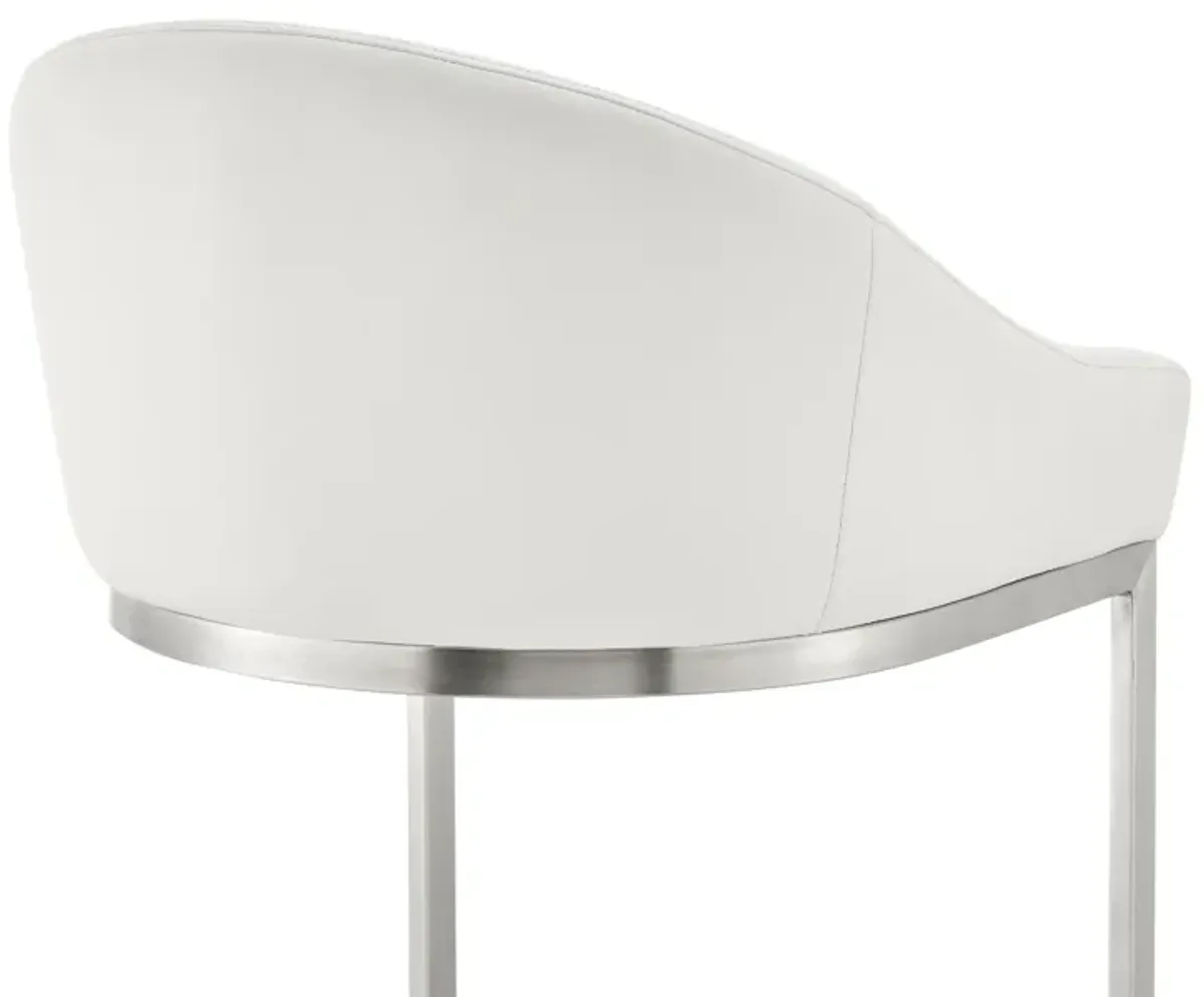 Katherine 26" Counter Stool in Brushed Stainless Steel with White Faux Leather