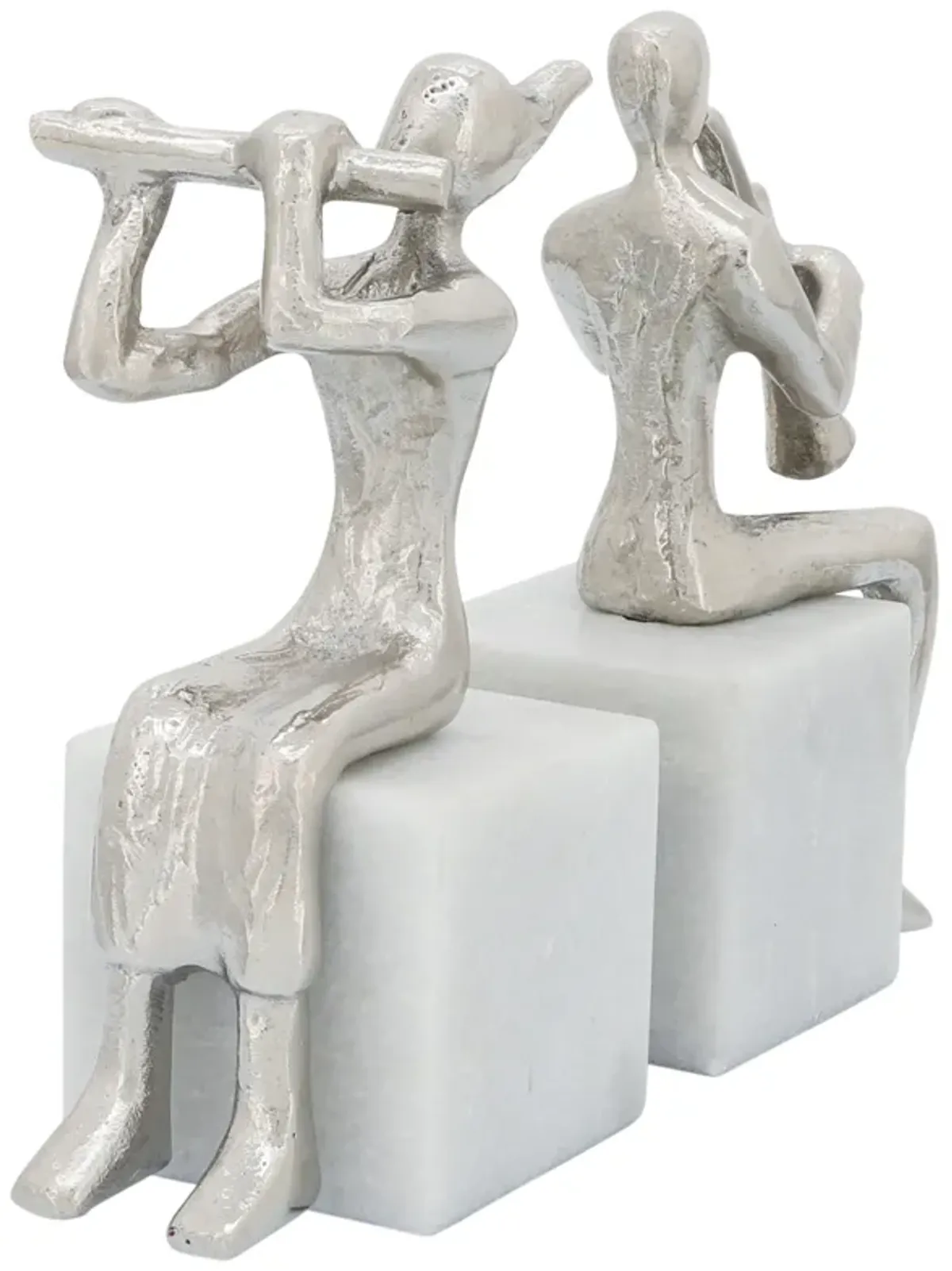 S/2 Metal Musicians On Marble Base, Silver