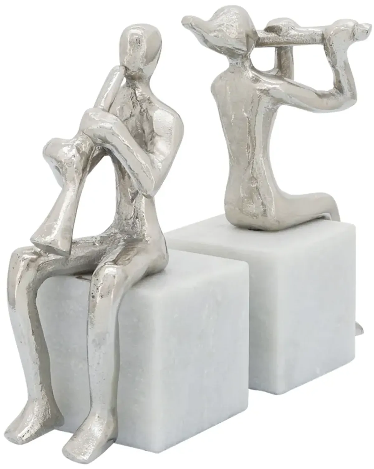 S/2 Metal Musicians On Marble Base, Silver