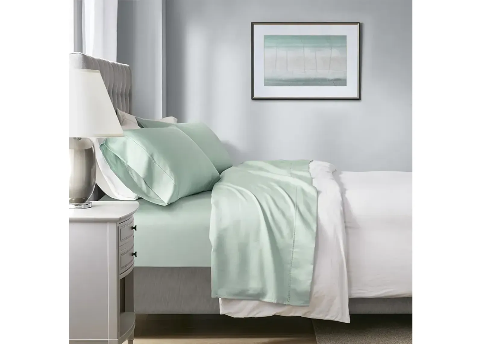 Beautyrest 1000 Thread Count Seafoam HeiQ Smart Temperature Cotton Blend 4 PC Sheet Set